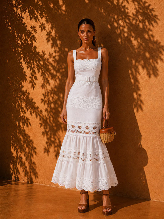 Stella Slim-Fit Lace-Trimmed Spaghetti-Strap Maxi Dress