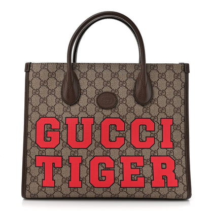 GG Supreme Monogram Textured Dollar Calfskin Web Gucci Tiger Small Retro Interlocking G Tote Bag Beige Ebony Live Red New Shamarock New Acero