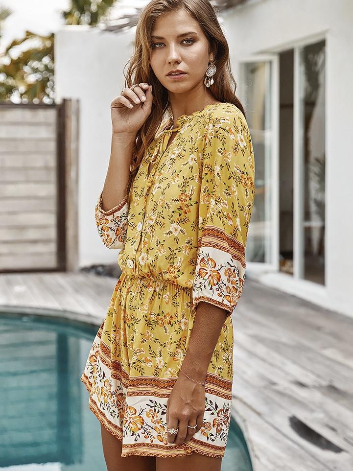 Women'S Floral Summer New Fashion V-Neck Casual Jumpsuit