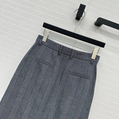 Prada Striped Suit Mid-length Skirt Grey Wool Cotton Polyester