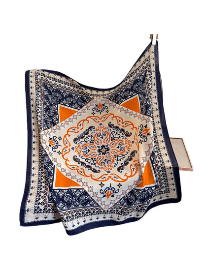 Scarvii - 35'' Vintage Boho Print Square Scarf - Chic &amp; Classic