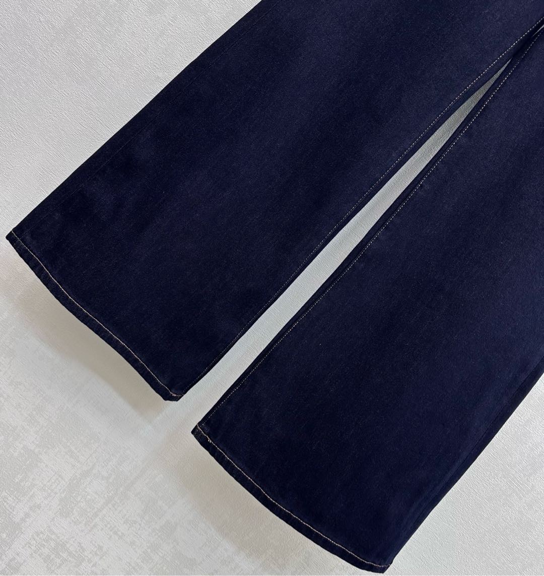 Celine Logo Straight-Leg Jeans Dark Blue Polyester Cotton 351743