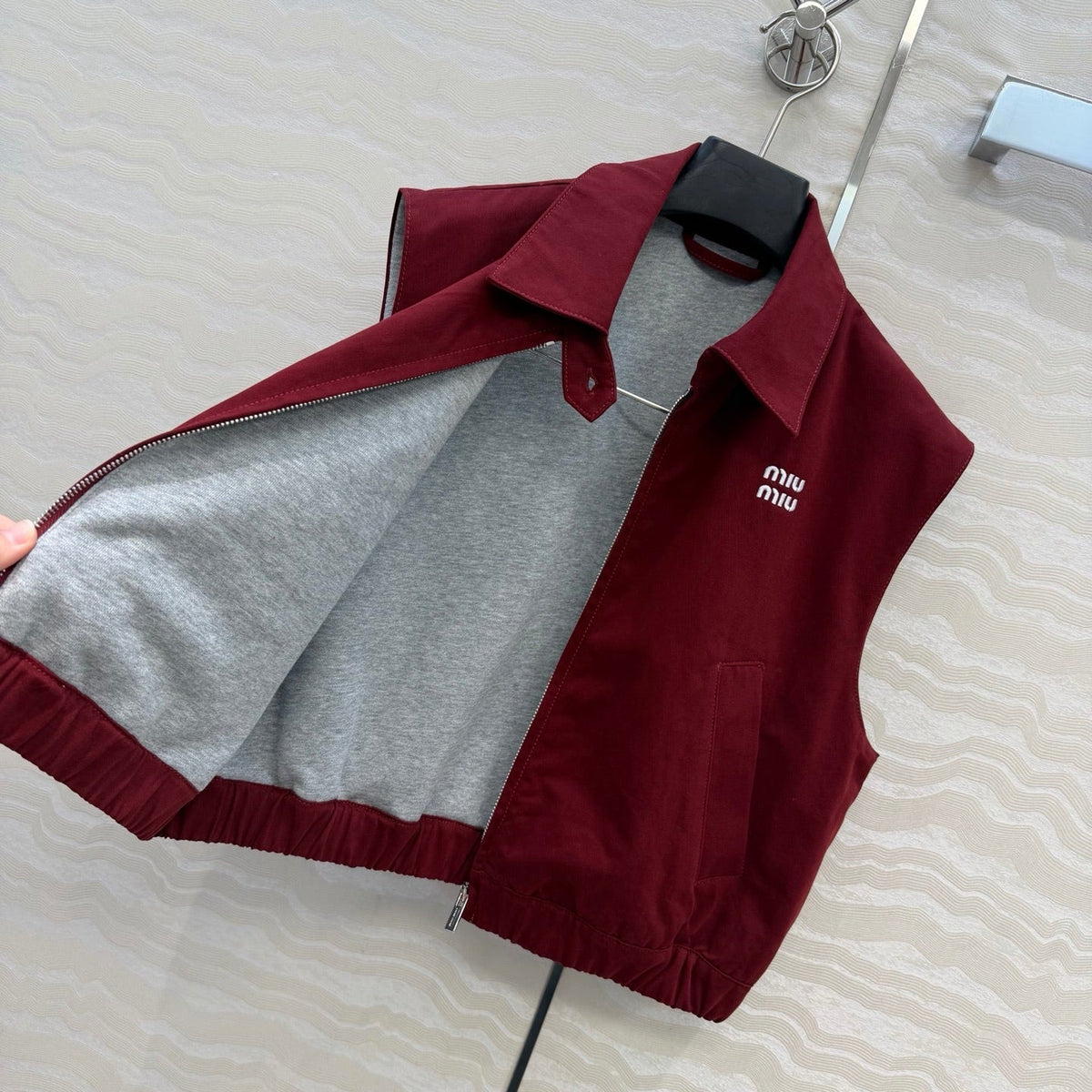 Miu SS26 Washed Poplin Vest Amaranth Red Cotton 346166