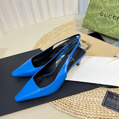 GG Women's G pointed silver-letter Logo slingbacks Azure Blue