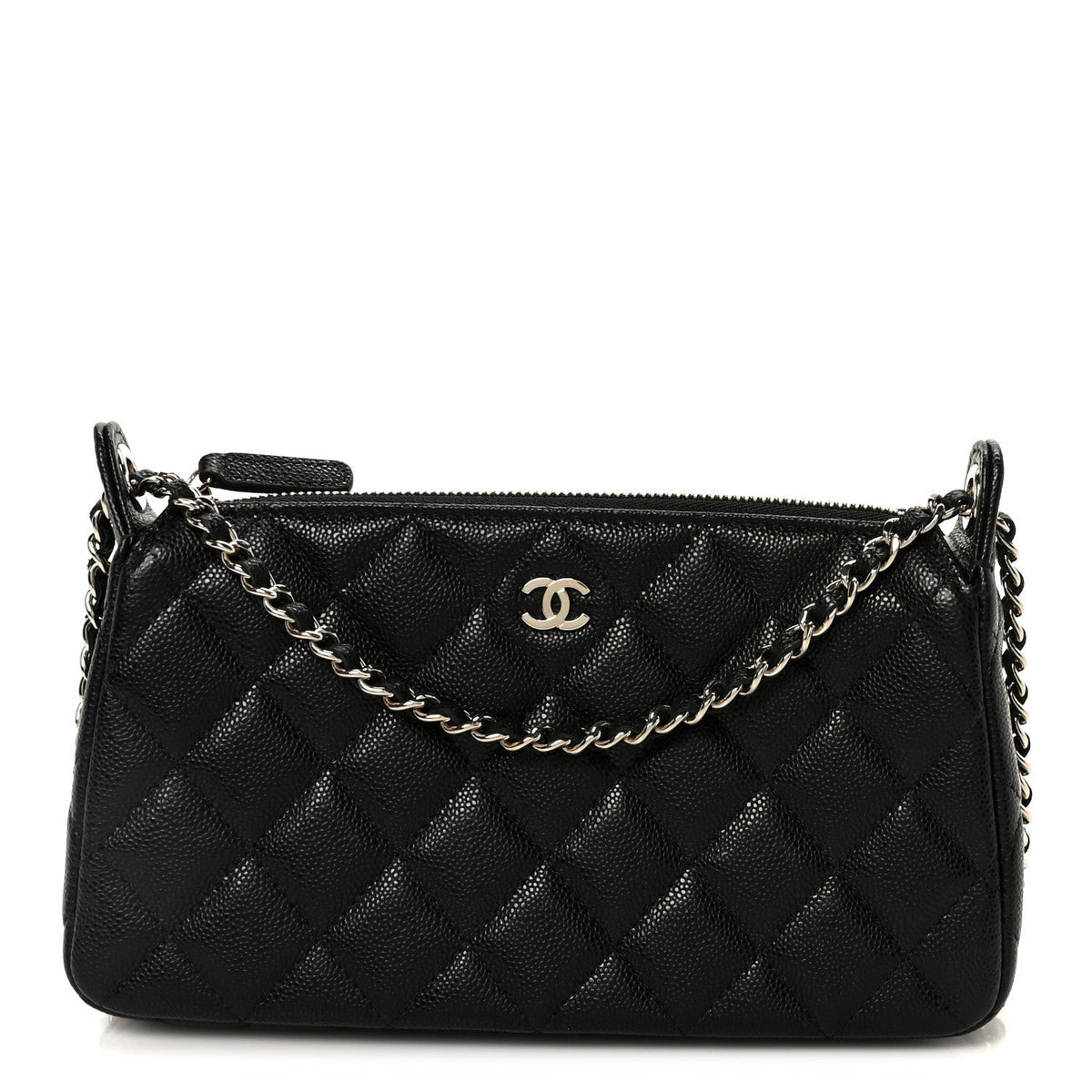 Caviar Quilted Purse With Chain Black