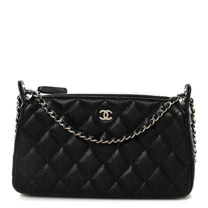 Caviar Quilted Purse With Chain Black