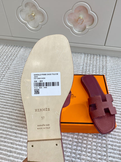 HM Oran Sandal Red Burgundy Sheepskin 291399