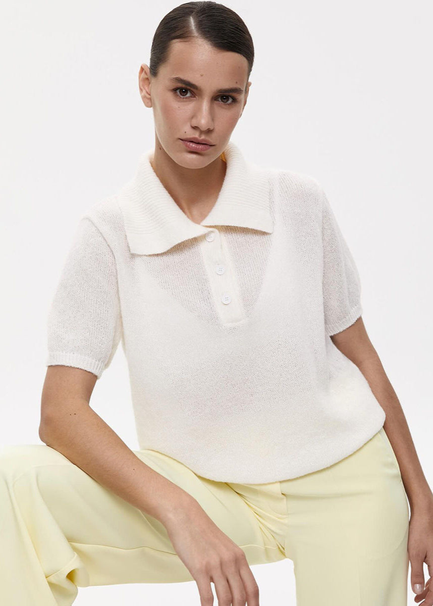 Soft Knit Polo Tee Lightweight Textured Top