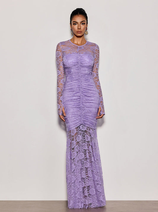 Nora Lace Ruched Mermaid Maxi Dress