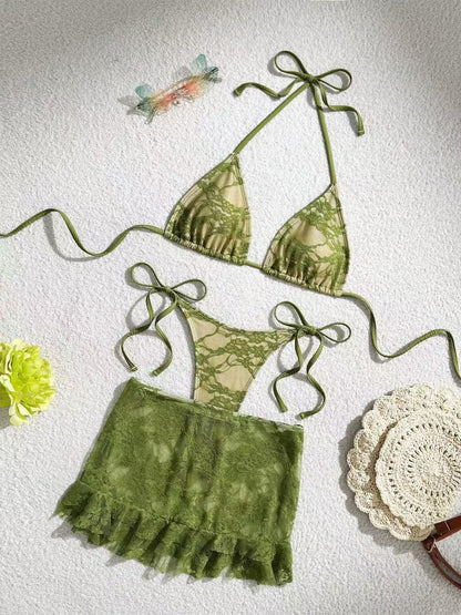 Inara Lace Tie-Up Bikini Three-Piece Set