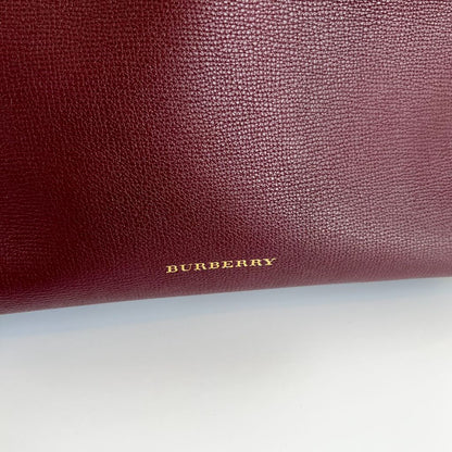Burberry Burgundy Leather and House Check Canvas Medium Banner Tote