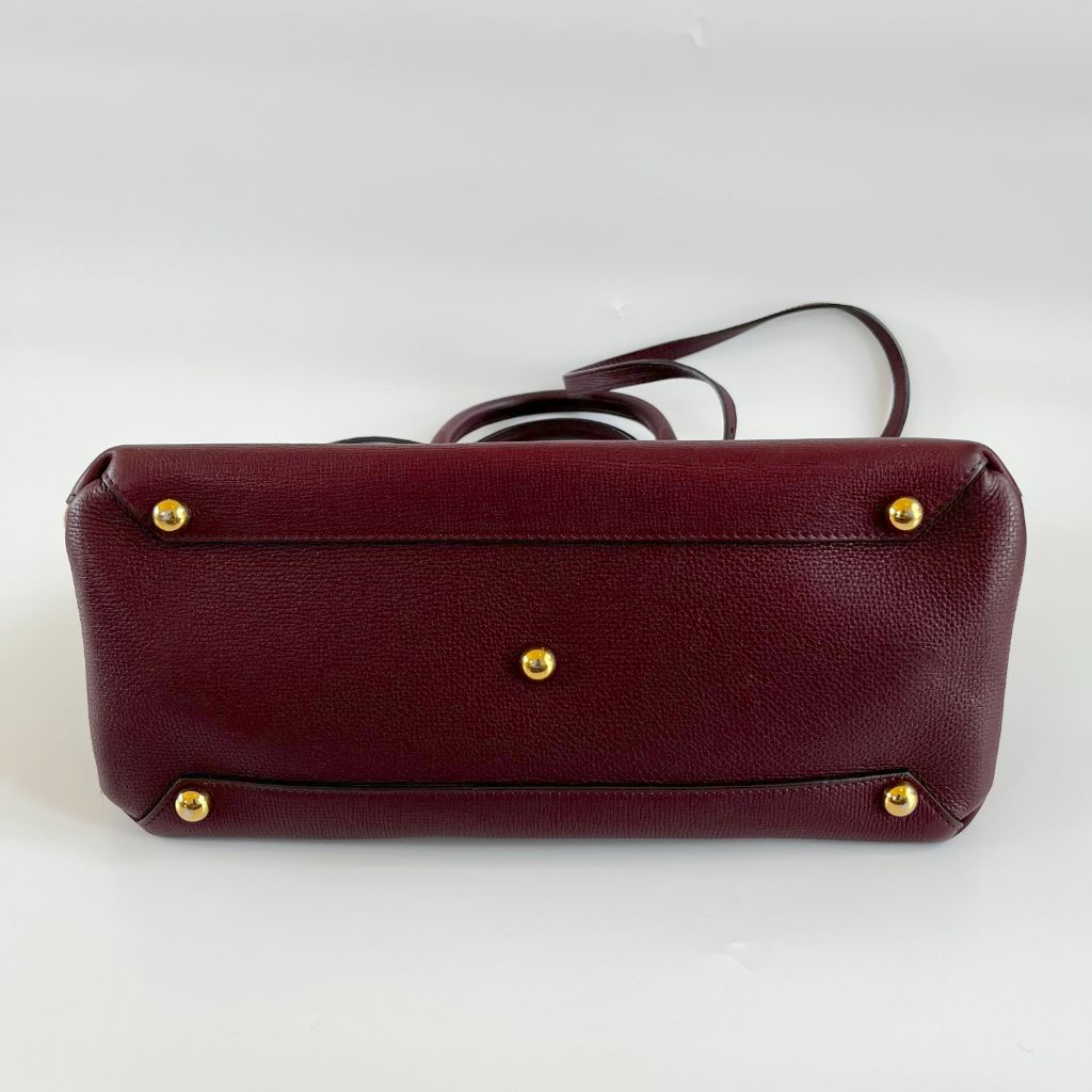 Burberry Burgundy Leather and House Check Canvas Medium Banner Tote