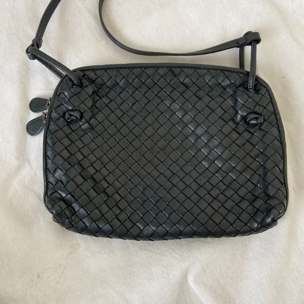 Bottega Veneta Black Intrecciato Leather Nodini Crossbody Bag