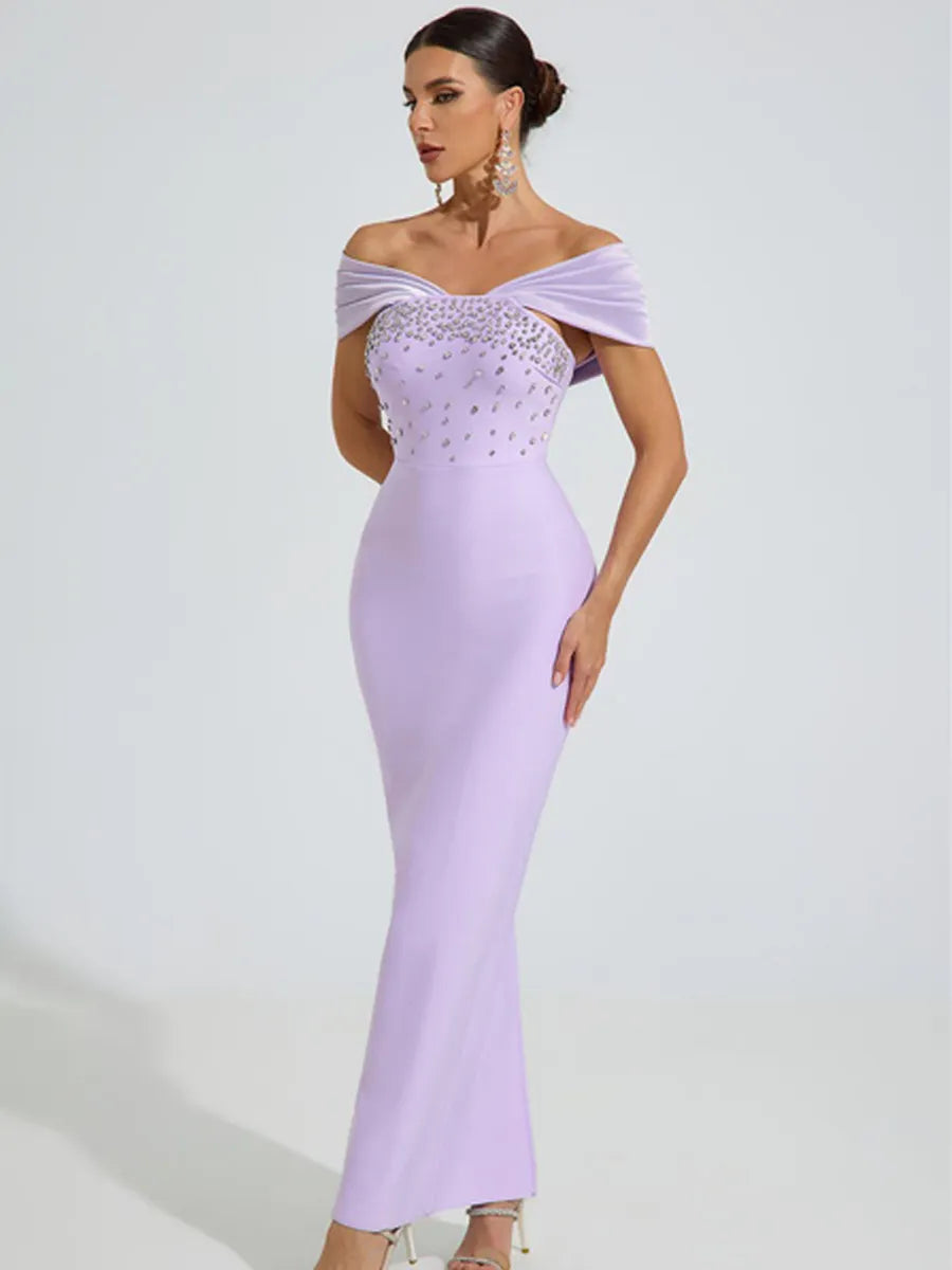 Madeline Off-Shoulder Crystal Maxi Dress