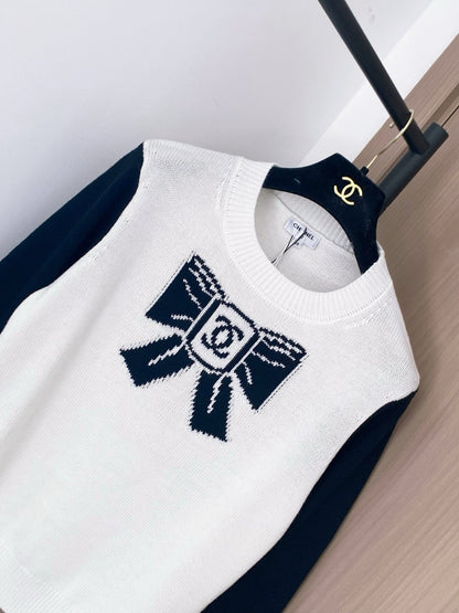 Chanel 2025 Bow Sweater White mix Blue Wool 99230