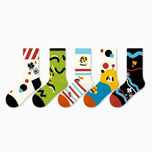 Rufia - Dog Pattern Mid-Calf Socks – 5-Pairs Set