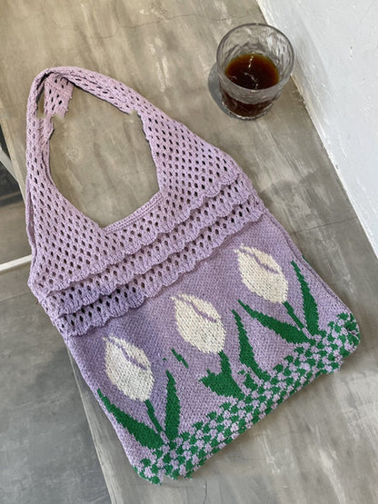 Floral Hollow Bags Woven Handbag