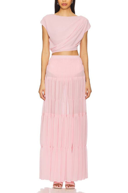 Stunning Chiffon Ruched Shoulder Short Sleeve Crop Top