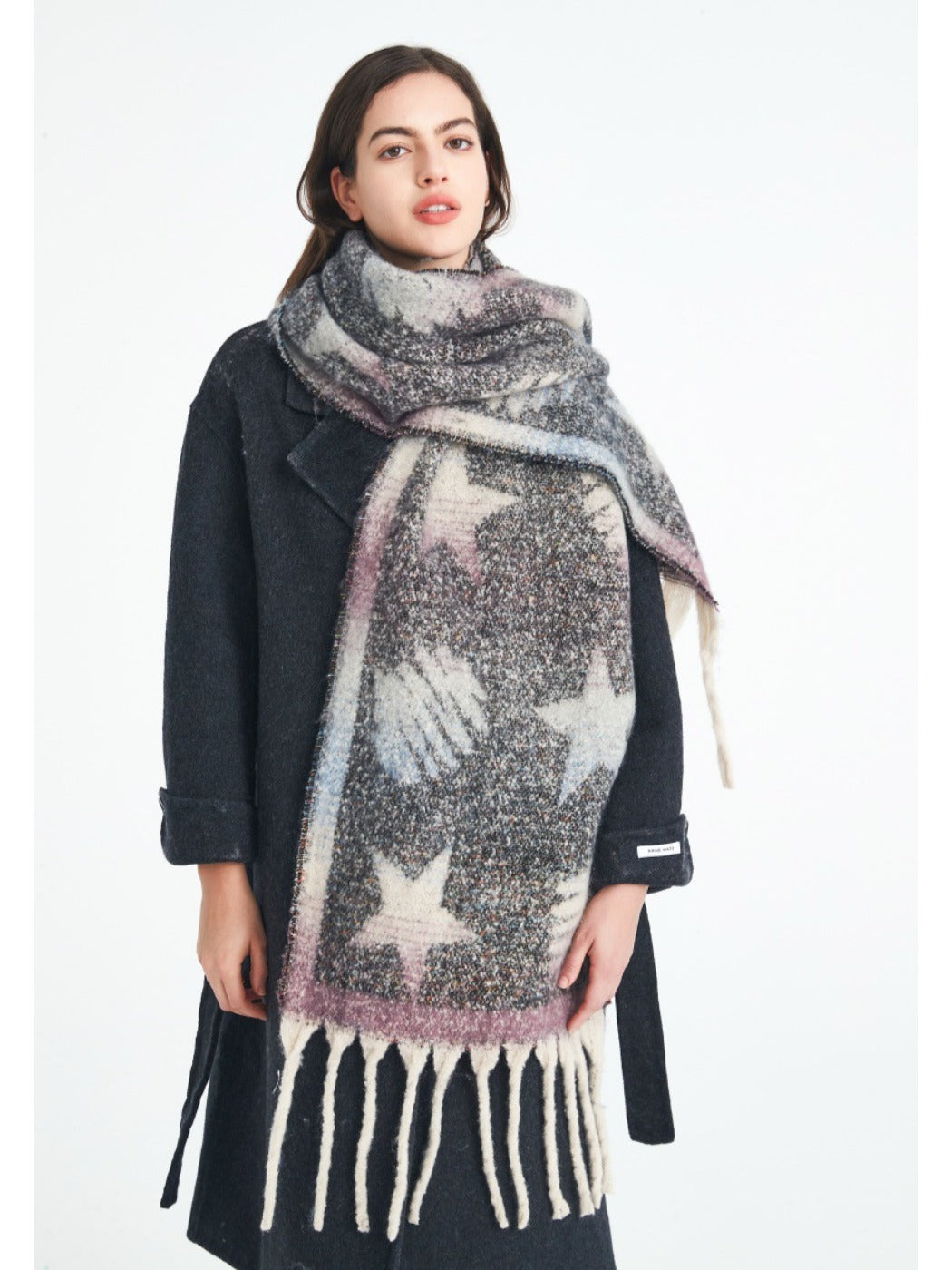 Scarvii - Winter Scarf with Star Jacquard and Tassels