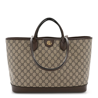 GG Supreme Monogram Textured Calfskin Medium Ophidia Shoulder Tote Bag Beige Ebony New Acero