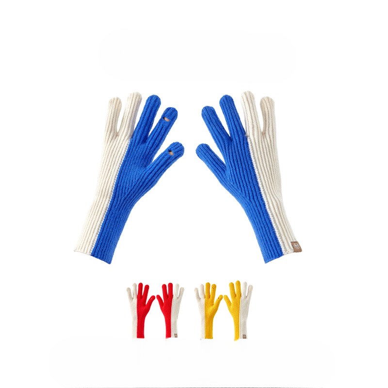 Color Block Simple Ribbed Knit Gloves