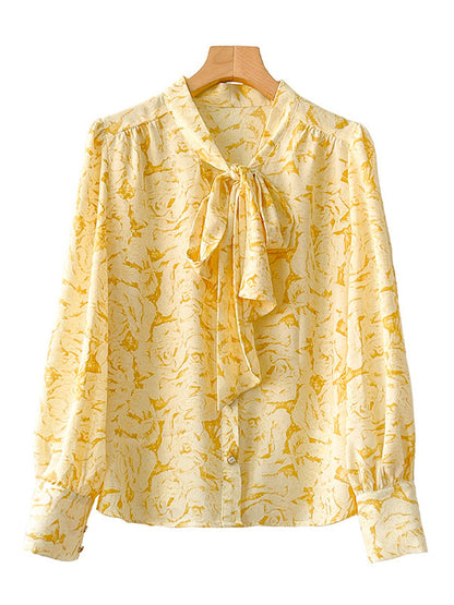 Loose Wrap Bandage Flower Print Blouses&Shirts Tops