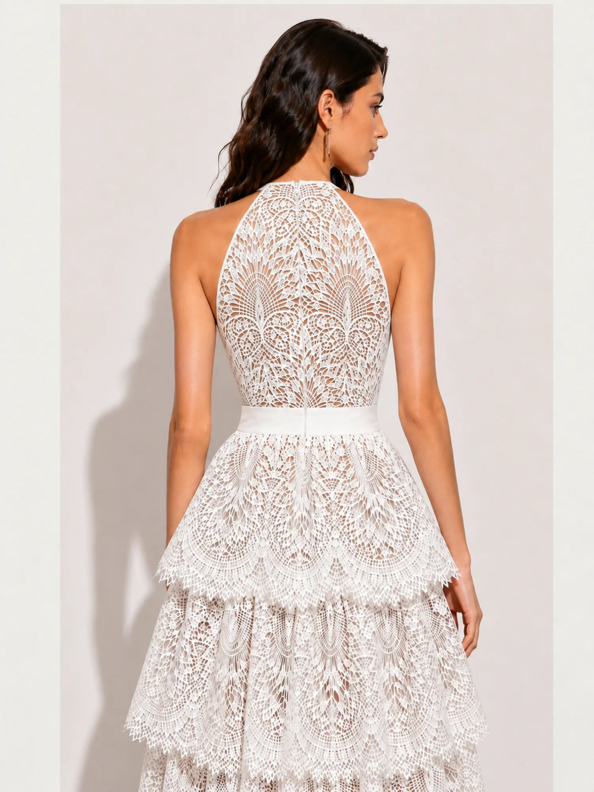 Amabel Lace-Embroidered Cut-Out Halter Maxi Dress