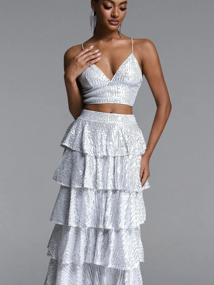 Seraphina Sequin Cami & Tiered Ruffle Maxi Skirt Set