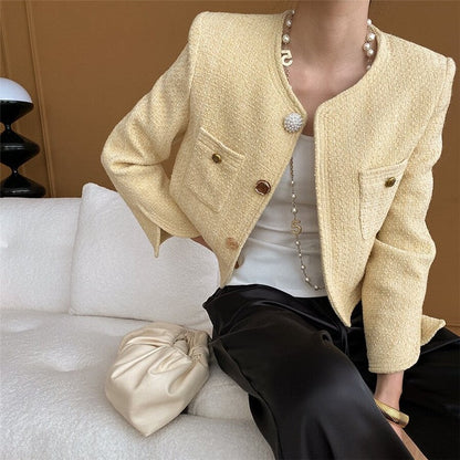 Round Neck Shoulder Padded Small Fragrance Style Jacket