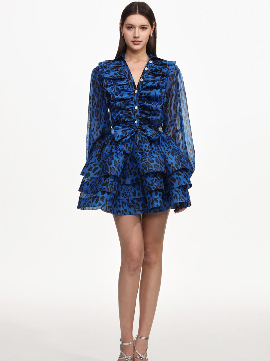 Halle Ruffle Leopard Print Woven Mini Dress