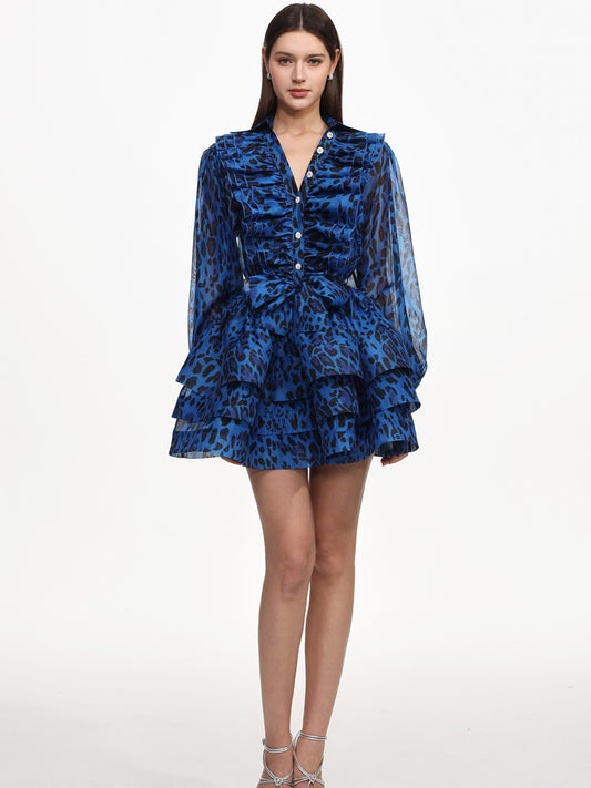 Halle Ruffle Leopard Print Woven Mini Dress