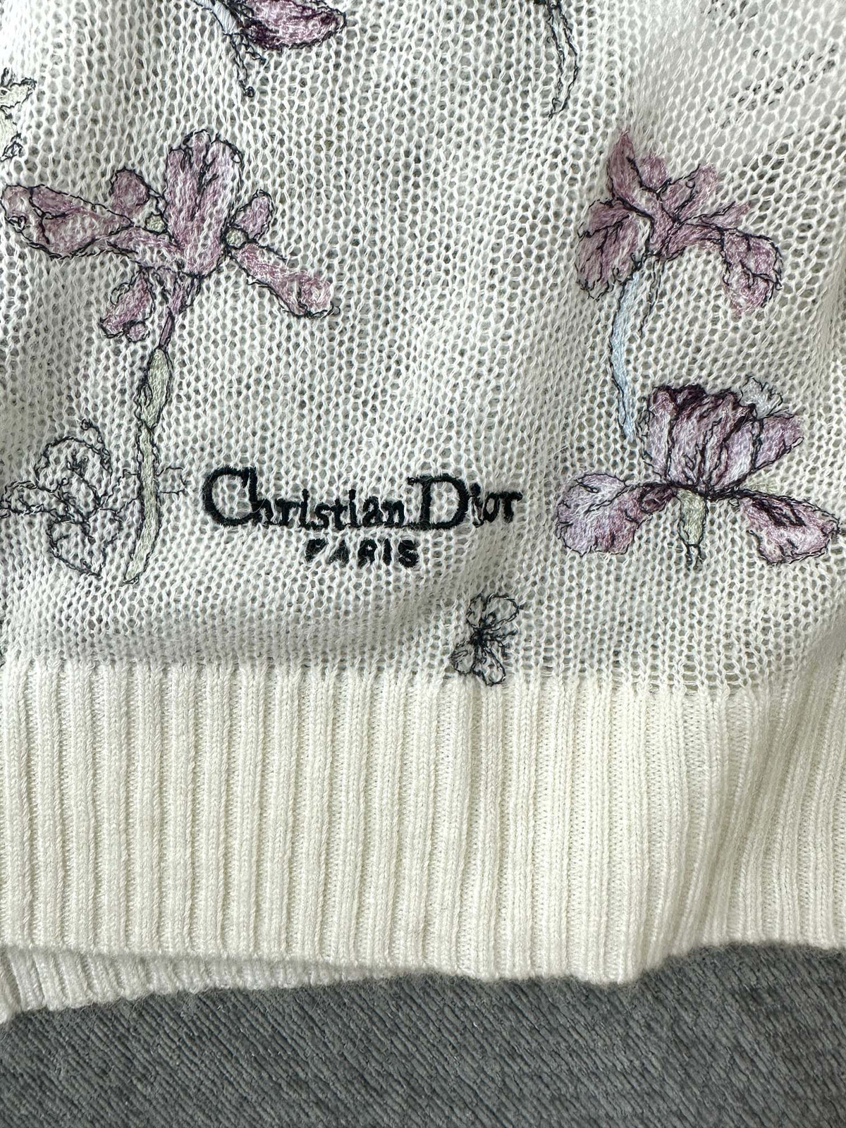 CD Butterfly Embroidered Cardigan White Alpaca Wool Cashmere 345330