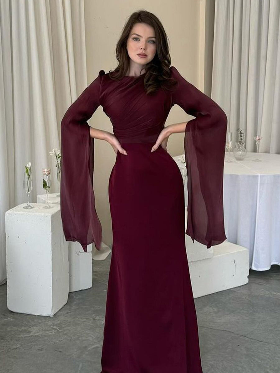 Alissa Long-Sleeve Ruched Mermaid Maxi Dress