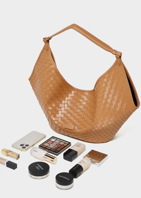 Woven Leather Shoulder Hobo Bag Soft Cowhide