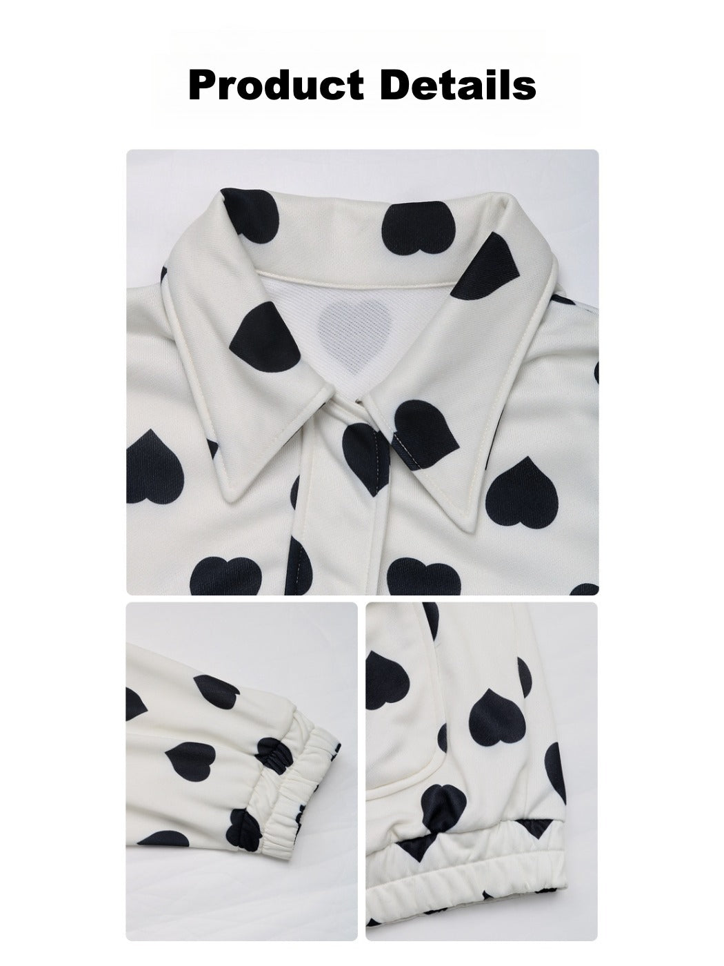 Crosa - Sweet Street Style Heart-Print Zip-Up Jacket