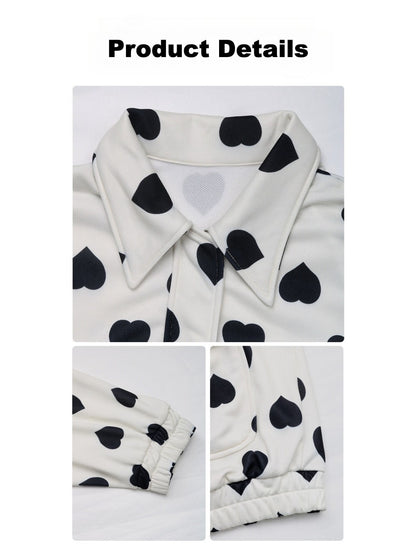 Crosa - Sweet Street Style Heart-Print Zip-Up Jacket