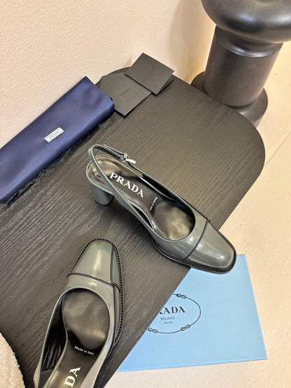 PRADA New Slingback Pumps Granite Gray in Goatskin 580376
