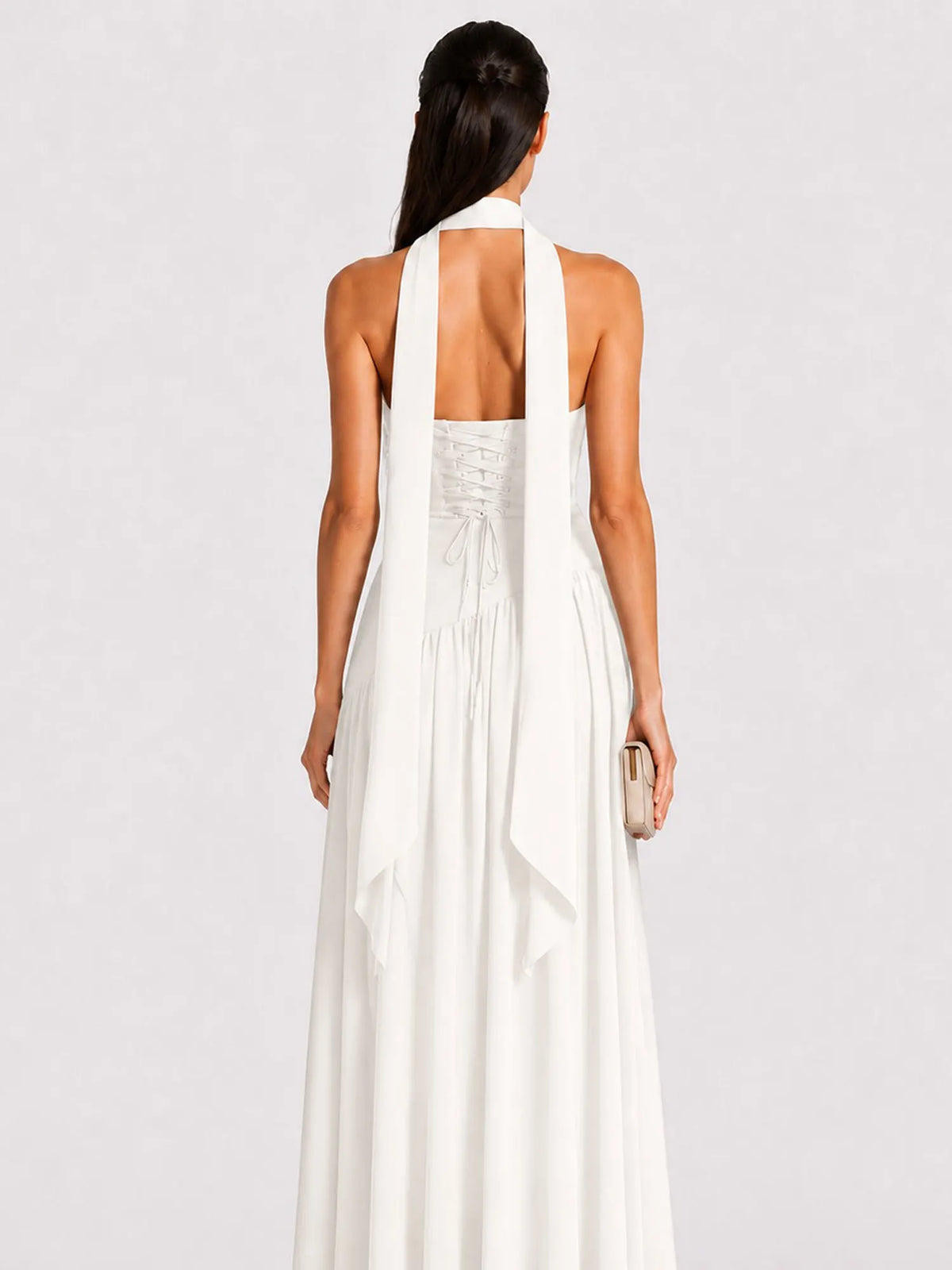 Celeste Strapless Ruched Slit Maxi Dress In White
