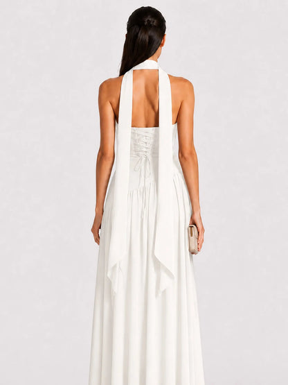 Celeste Strapless Ruched Slit Maxi Dress In White