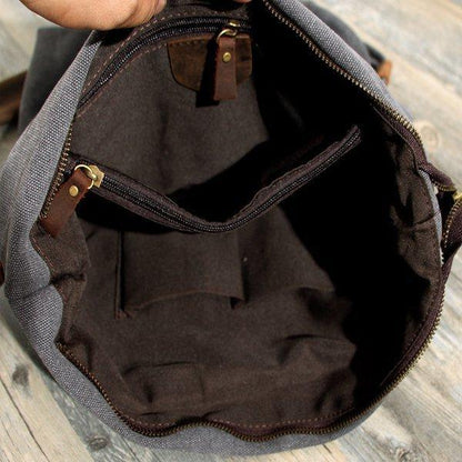 Ekphero Women Vintage Messenger Bag Genuine Leather Canvas Crossbody Bag Tribal Rucksack
