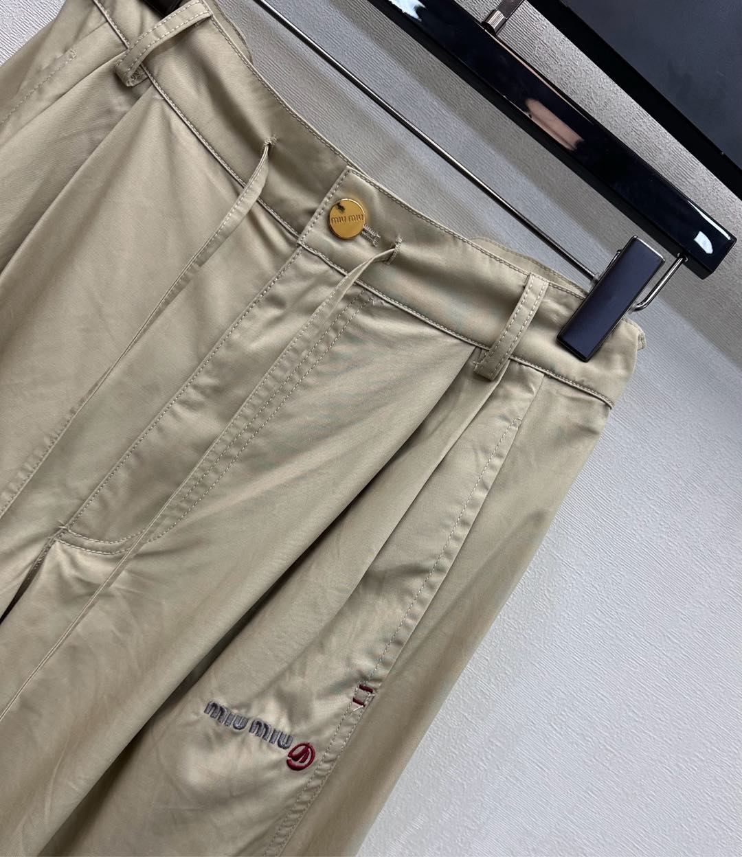 Miu Track Pants Khaki Cotton Tencel Fabric 350248