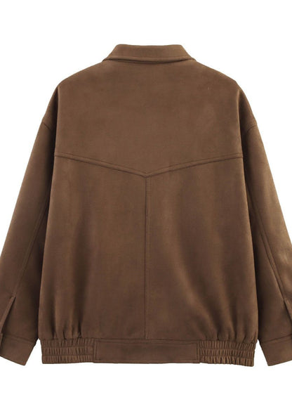 Suede Effect Oversized Jacket With Front Pockets
