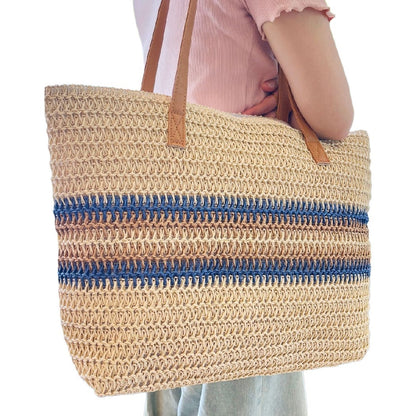 Cosbai - Colorblock Striped Crochet Tote Bag - Large &amp; Classic