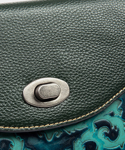 Casual Vintage Green Embossed Calf Leather Messenger Bag