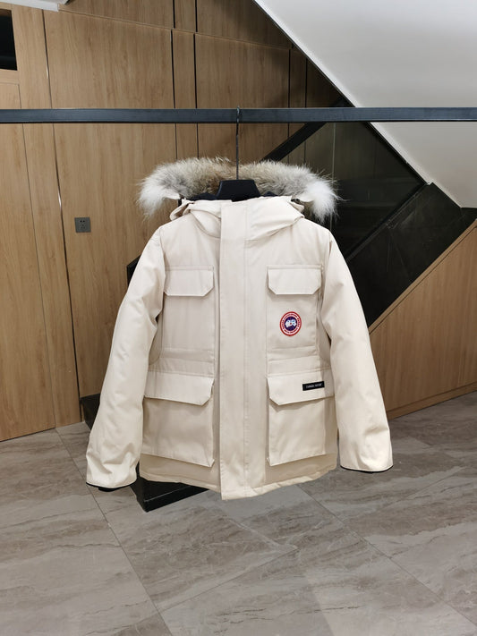 Canada Goose Children Parka Jacket Off White Fox Fur Polyester Cotton
