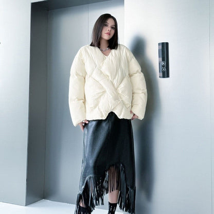 Asymmetrical V-Neck Cotton Jacket
