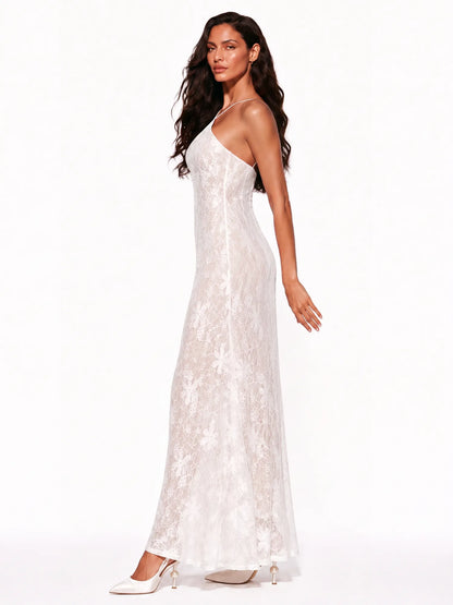 Clara Halter-Neck Lace Slip Maxi Dress