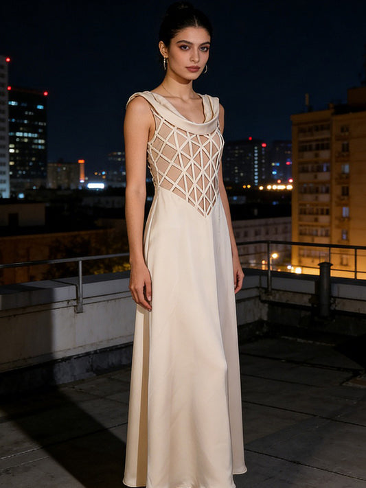 Lena Satin Draped Sleeveless Maxi Dress