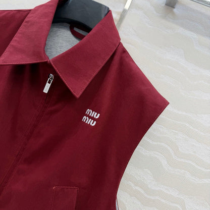 Miu SS26 Washed Poplin Vest Amaranth Red Cotton 346166