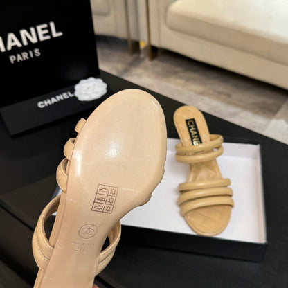 CC 26C Double C Strap Sandals Beige Sheepskin